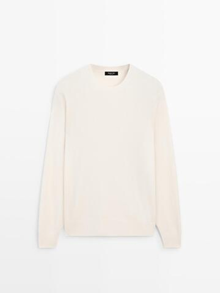 Massimo Dutti Свитер из смесовой шерсти с круглым вырезом, натуральный/кремовый