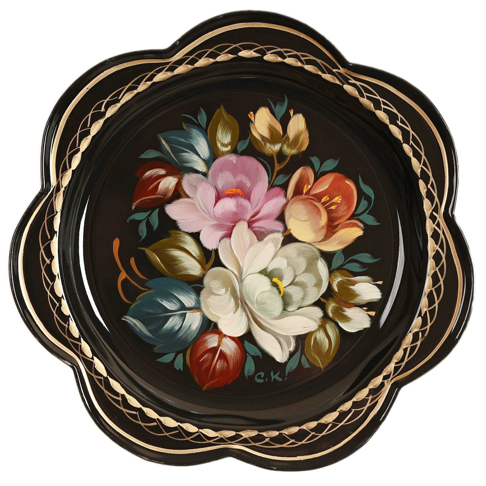 Жостовский поднос декоративный, размер 18 см (A1), металлический