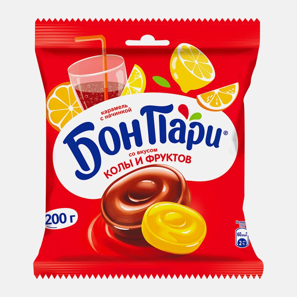 Карамель со вкусом колы и фруктов с начинкой Бон Пари 200г