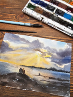 Картина авторская акварельная в паспарту 21*30 см на стену для интерьера "Он, она и собака"