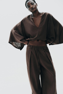 ZARA КИМОНО-НАКИДКА АСИММЕТРИЧНОГО КРОЯ, КОРИЧНЕВЫЙ