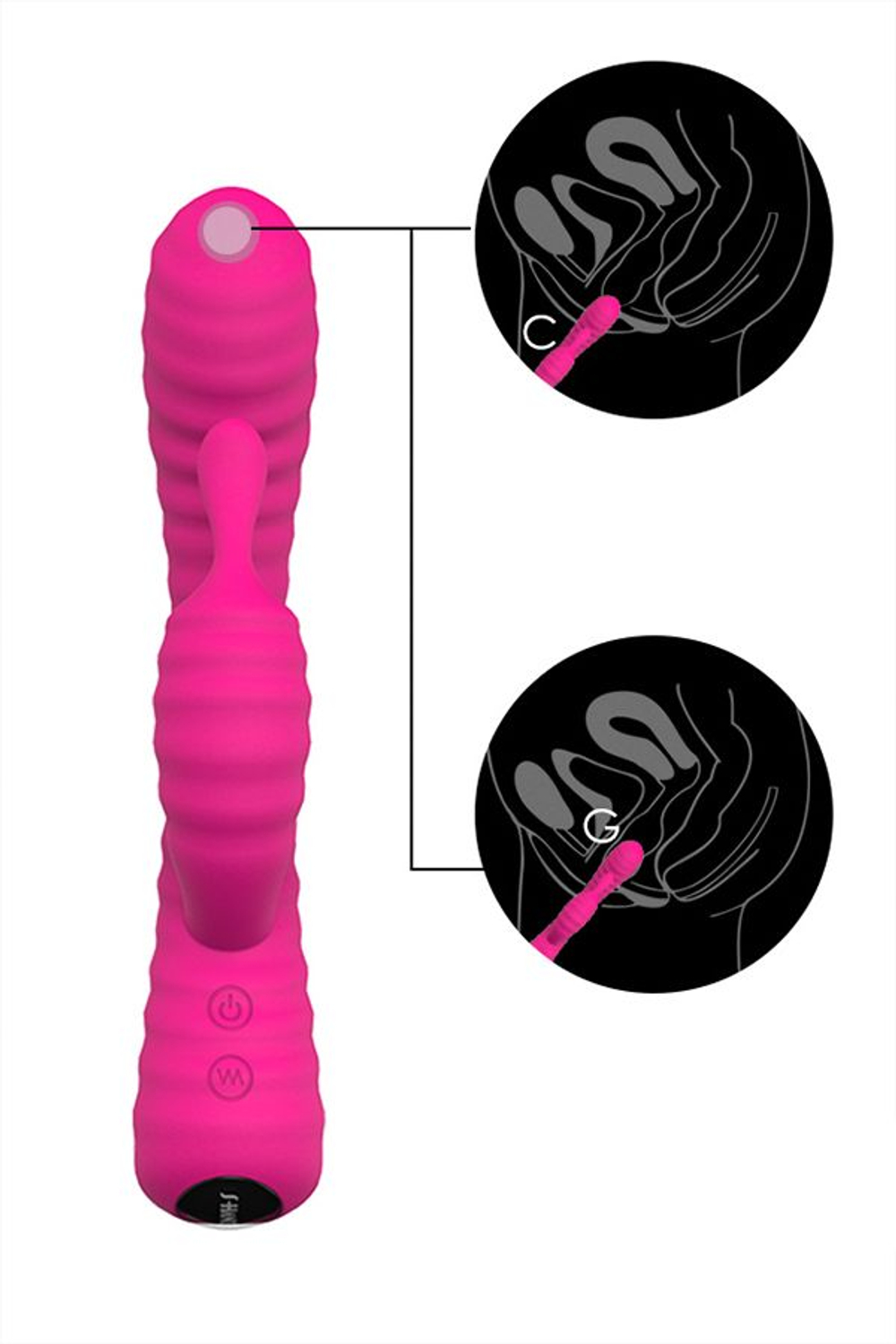Розовый ребристый вибратор с клиторальным стимулятором S-HANDE Moonlight - 21,1 см. (Цвет: розовый)