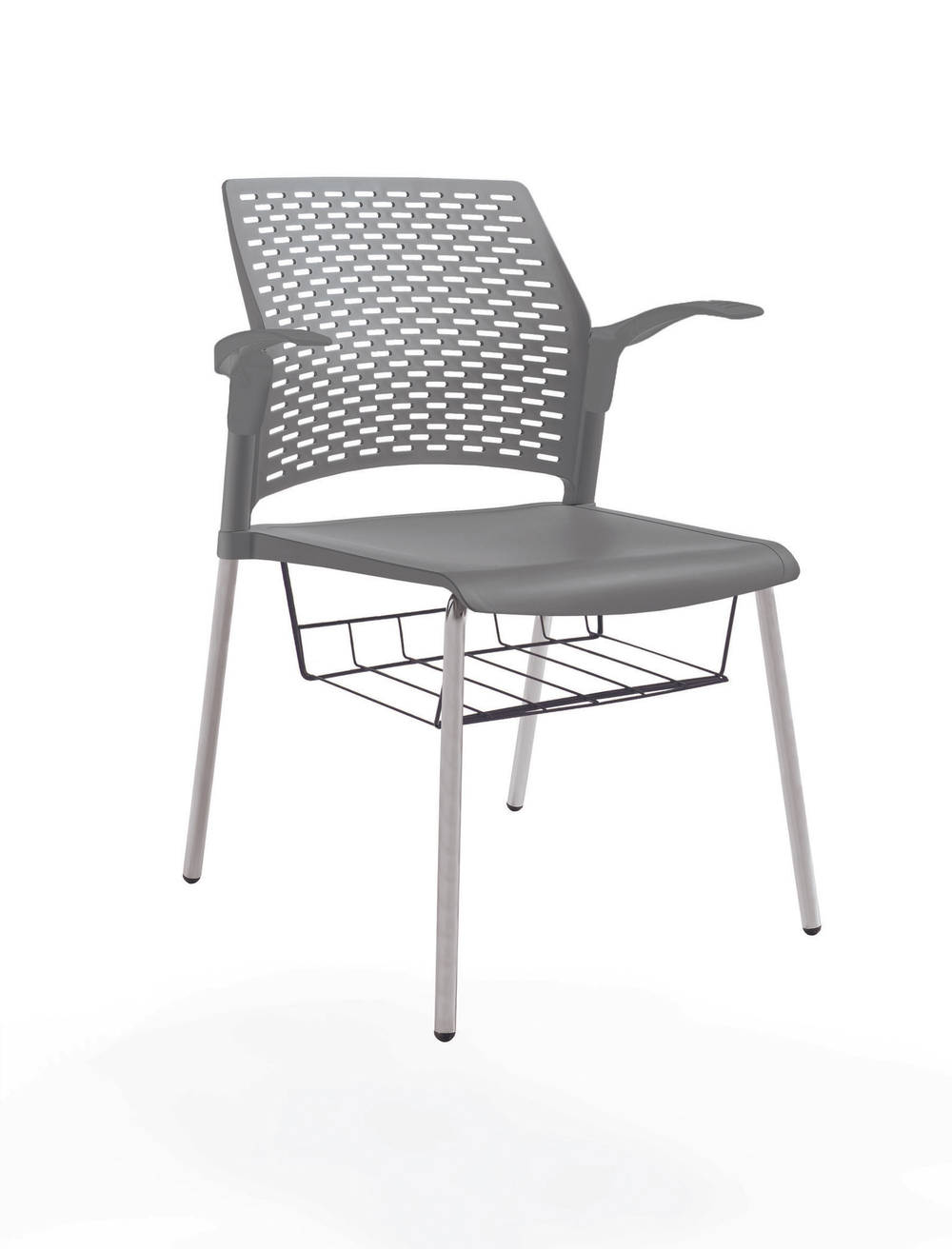 стул Rewind, каркас серый, пластик серый, с открытыми подлокотниками, с подседельной корзиной