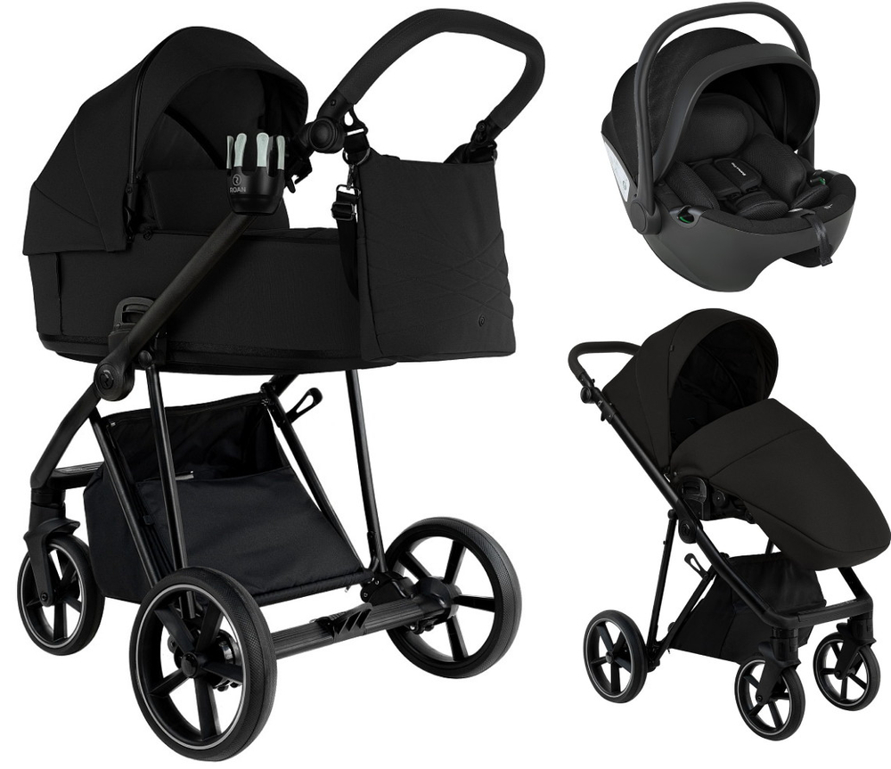 Детская коляска Roan Sol 2.0 3 в 1 с автокреслом Pituso Baesa Pro Black SLL/30/T Caviar Black/Black/руч.Black