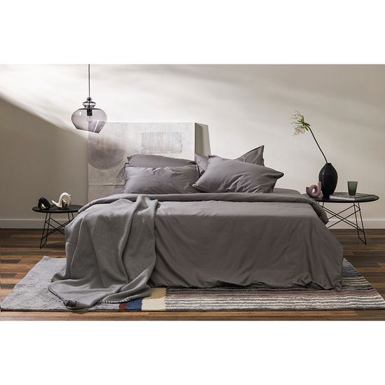 Плед из шерсти мериноса серого цвета из коллекции essential, 130х180 см