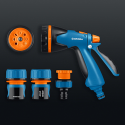 Пистолет поливочный GRINDA PROLine B-834 B-8 , с коннекторами, 8 режимов, светло-синий (429113)