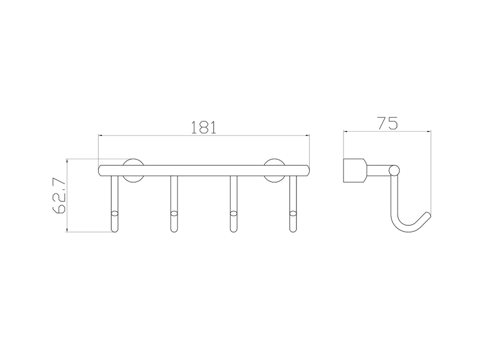 Вешалка с 4 крючками для ванной WONZON & WOGHAND, Хром (WW-9382-4)