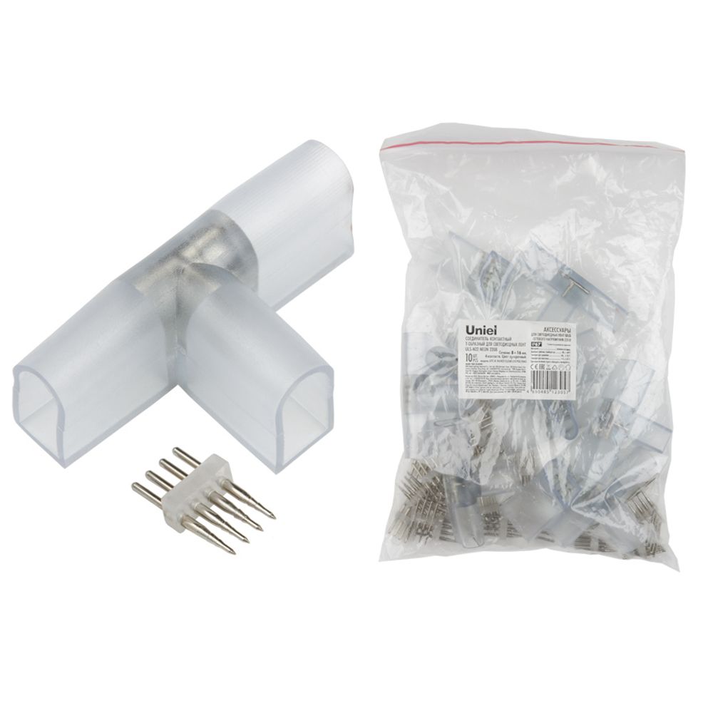 UTC-K-34/N22 CLEAR 010 POLYBAG Соединитель контактный Т-образный для светодиодных лент ULS-N22 RGB NEON 220В, 10x18мм, 4 контакта. Цвет прозрачный, 10