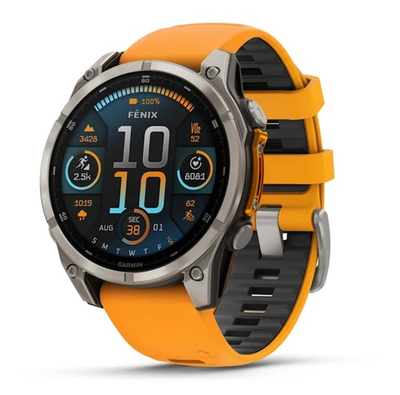 Смарт-часы Garmin Fenix 8 Amoled 51 мм Sapphire Titanium оранжевый браслет, 010-02905-11
