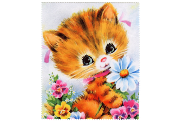 Салфетка микрофибра 15х18 (КОТЁНОК С ЦВЕТКОМ)  в  упаковке.