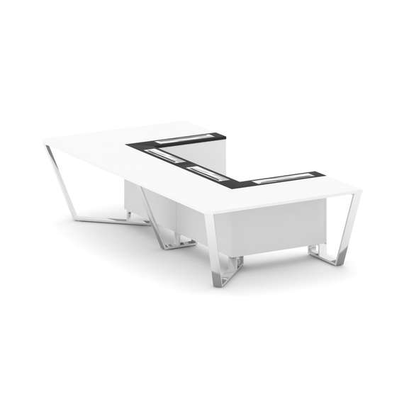 Steel Meet Стол переговорный П-образный MMK-PR.B.SP-07P Белый Бриллиант/Графит Глянец/Нержавеющая Ст