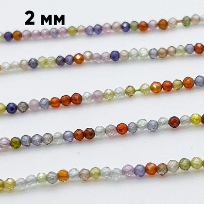 Фианит (кубический цирконий), цвет микс, размер 2 мм, цена за нить около 195 шт (38 см)