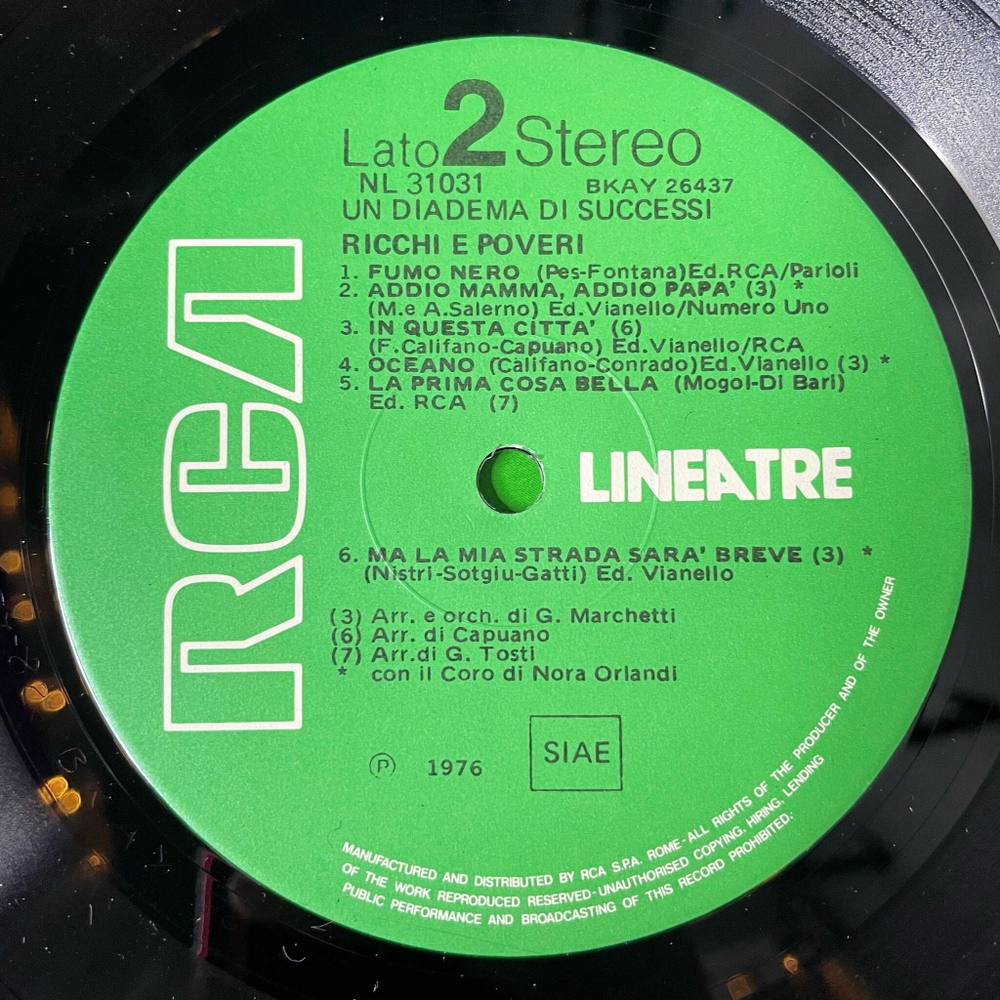 Винтажная виниловая пластинка LP Ricchi E Poveri Un Diadema Di Successi Богатые и Бедные (Italy 1976)