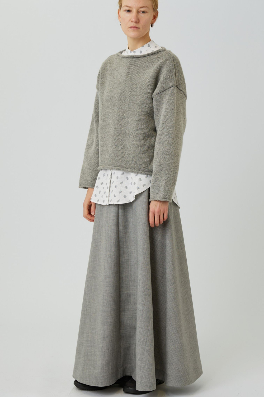 Юбка макси из светло-серой шерсти