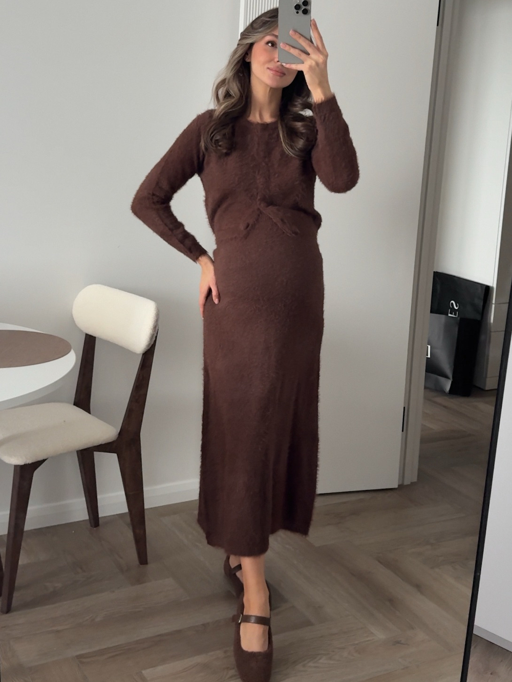 Комплект вязаный, пушистый, длинная юбка и укороченный кардиган