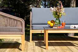 "Канны" лаунж-зона 4-местная из роупа со столиком "Канны" (серый гранит), основание дуб, роуп коричневый