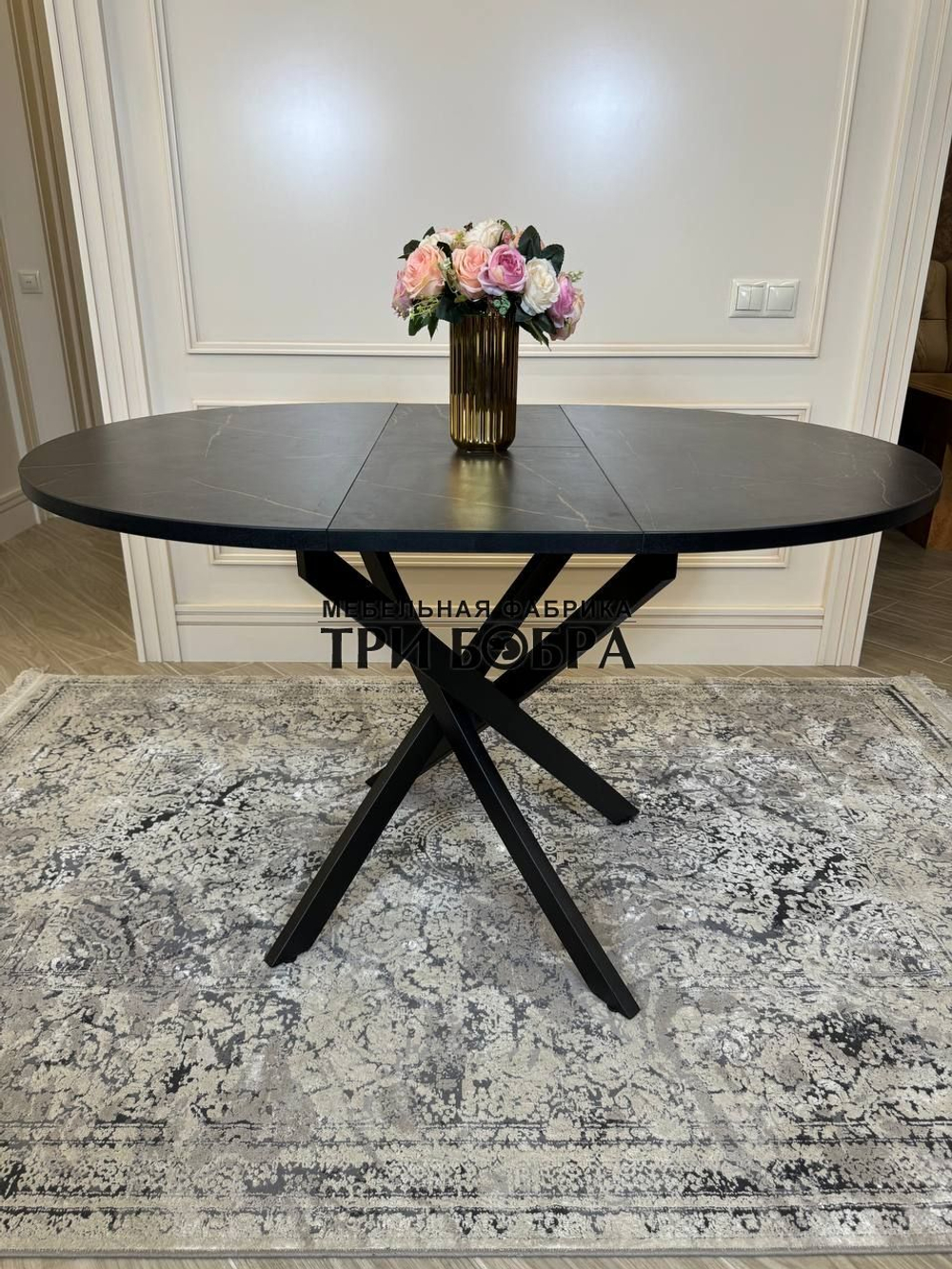 Стол круглый раздвижной "Лофт", черный каспий