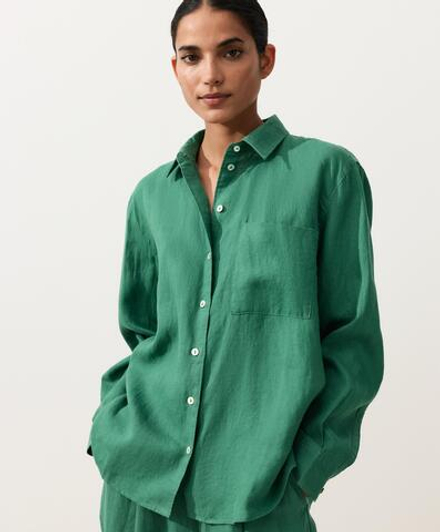 Oysho Рубашка свободного кроя из 100%-го льна, изумрудный