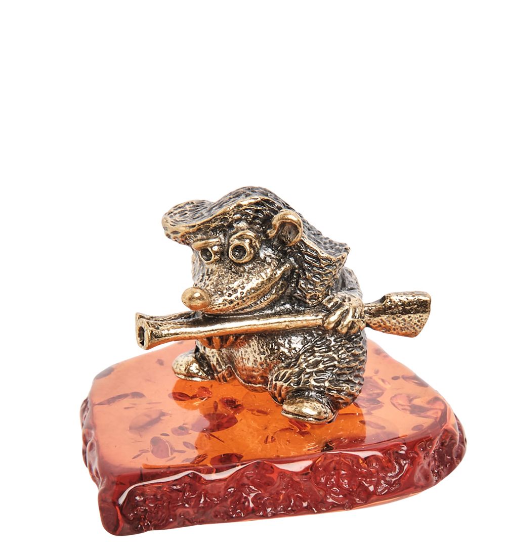 Народные промыслы AM- 276 Фигурка «Еж с ружьем» (латунь, янтарь)