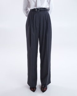 Брюки в полоску из шерсти Лоро Пиана темно-серый