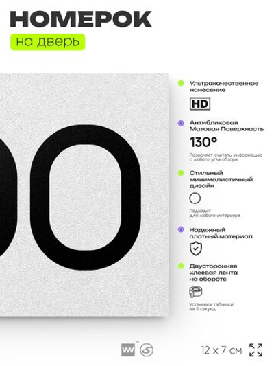 Номер на дверь 900, табличка на дверь для офиса, квартиры, кабинета, аудитории, склада, белая 120х70 мм, Айдентика Технолоджи