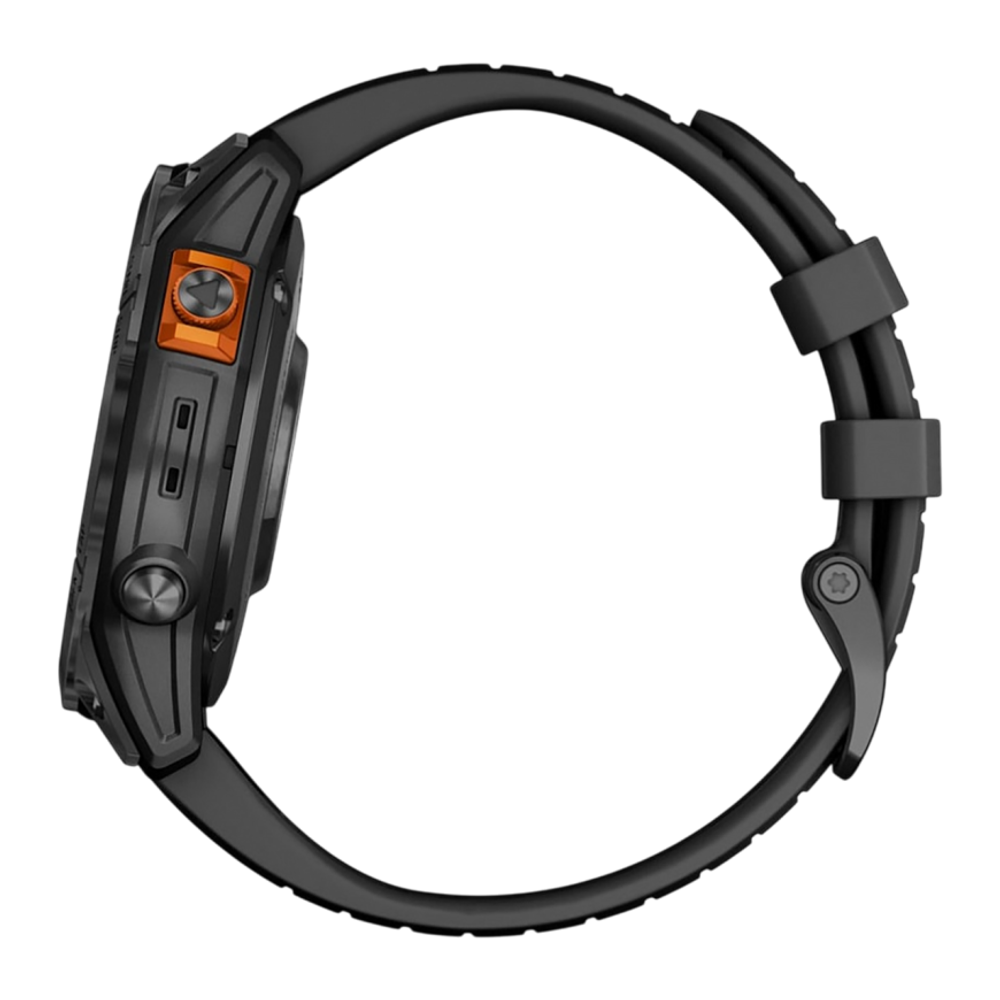 Спортивные часы Garmin fenix 7 Pro Solar Edition, 47 мм, чёрный силиконовый ремешок Сланцево-серый безель из нержавеющей стали, дисплей Solar со стеклом Power Glass. Ремешок с классической застёжкой — на запястье обхватом 125–208 мм