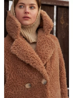 Шуба женская из овечьей шерсти чебурашка тедди, SilverFox (арт. S1188rm012bz)