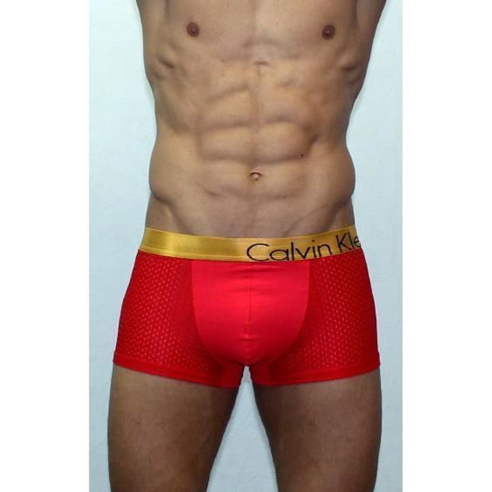 Мужские трусы боксеры красные с золотистой резинкой Calvin Klein Bold Boxer со вставкой