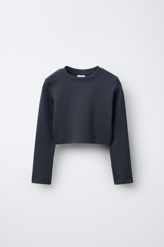 ZARA БАЗОВАЯ УКОРОЧЕННАЯ ФУТБОЛКА, СЕРО-СИНИЙ