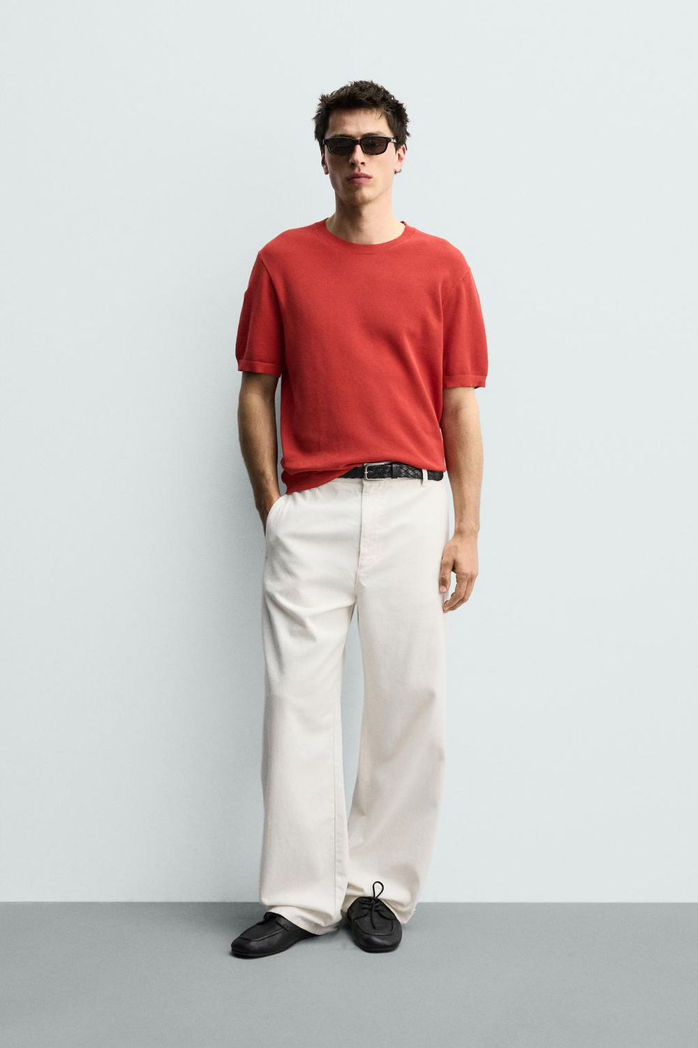 ZARA ФУТБОЛКА RELAXED FIT ИЗ ТРИКОТАЖА, КРАСНЫЙ