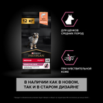 Сухой корм PRO PLAN SENSITIVE SKIN для щенков средних пород с чувствительной кожей лосось 12 кг
