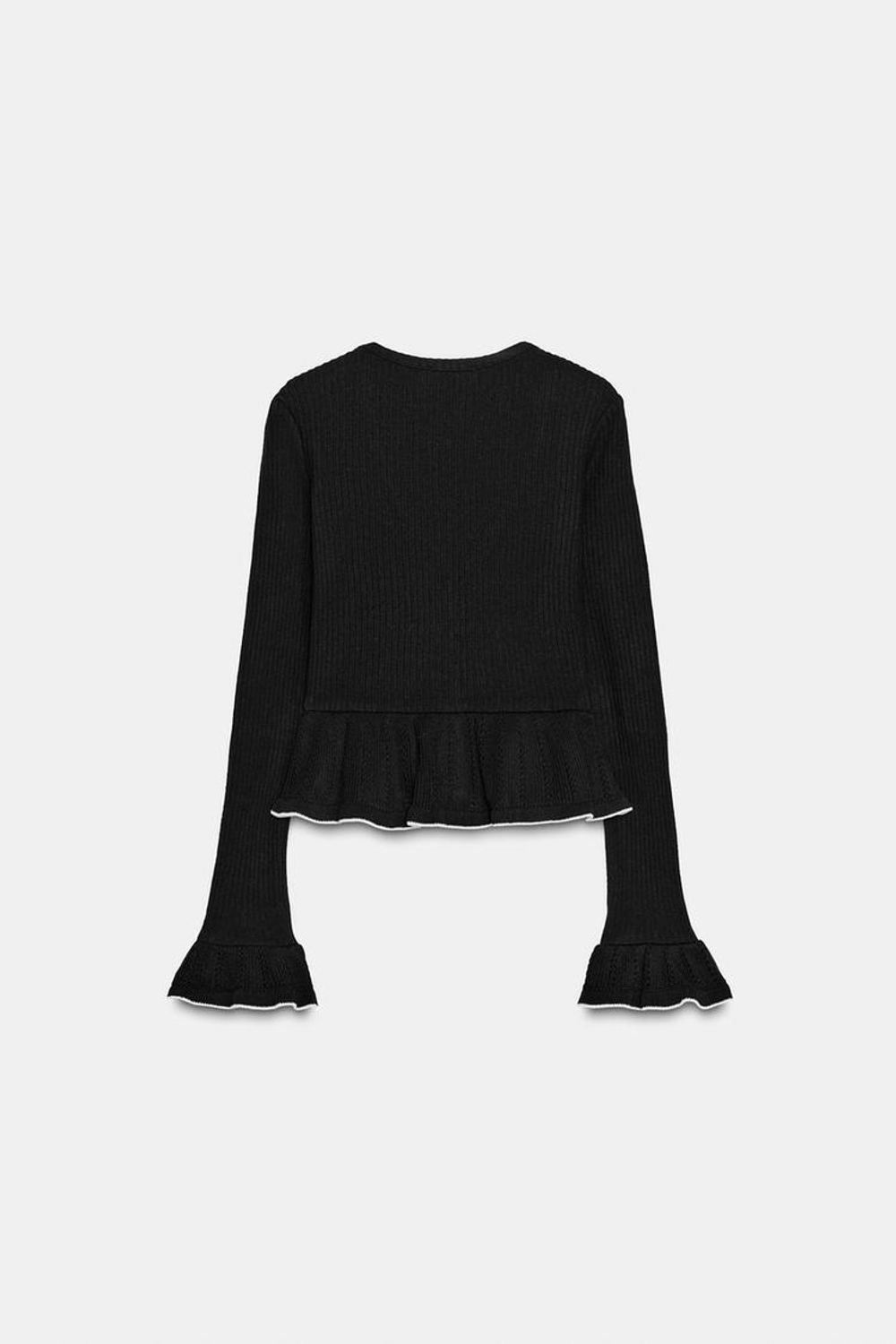 ZARА КАРДИГАН ИЗ МЯГКОЙ ТКАНИ С ВОЛАНАМИ, ЧЕРНЫЙ