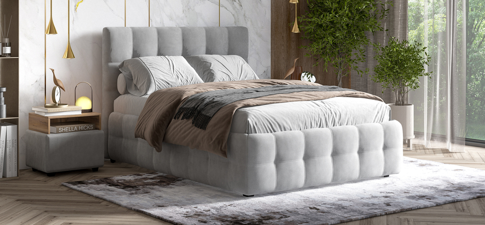 Босс Кровать+ПМ 140 Велюр Монолит сталь