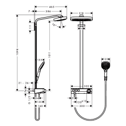 Душевая система Hansgrohe Raindance Select Push 300 3jet Showerpipe белый/хром 27127400 схема