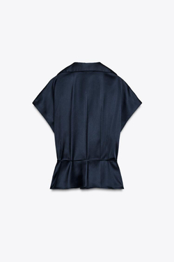 ZARA АТЛАСНАЯ РУБАШКА С ПОЯСОМ, МОРСКОЙ СИНИЙ