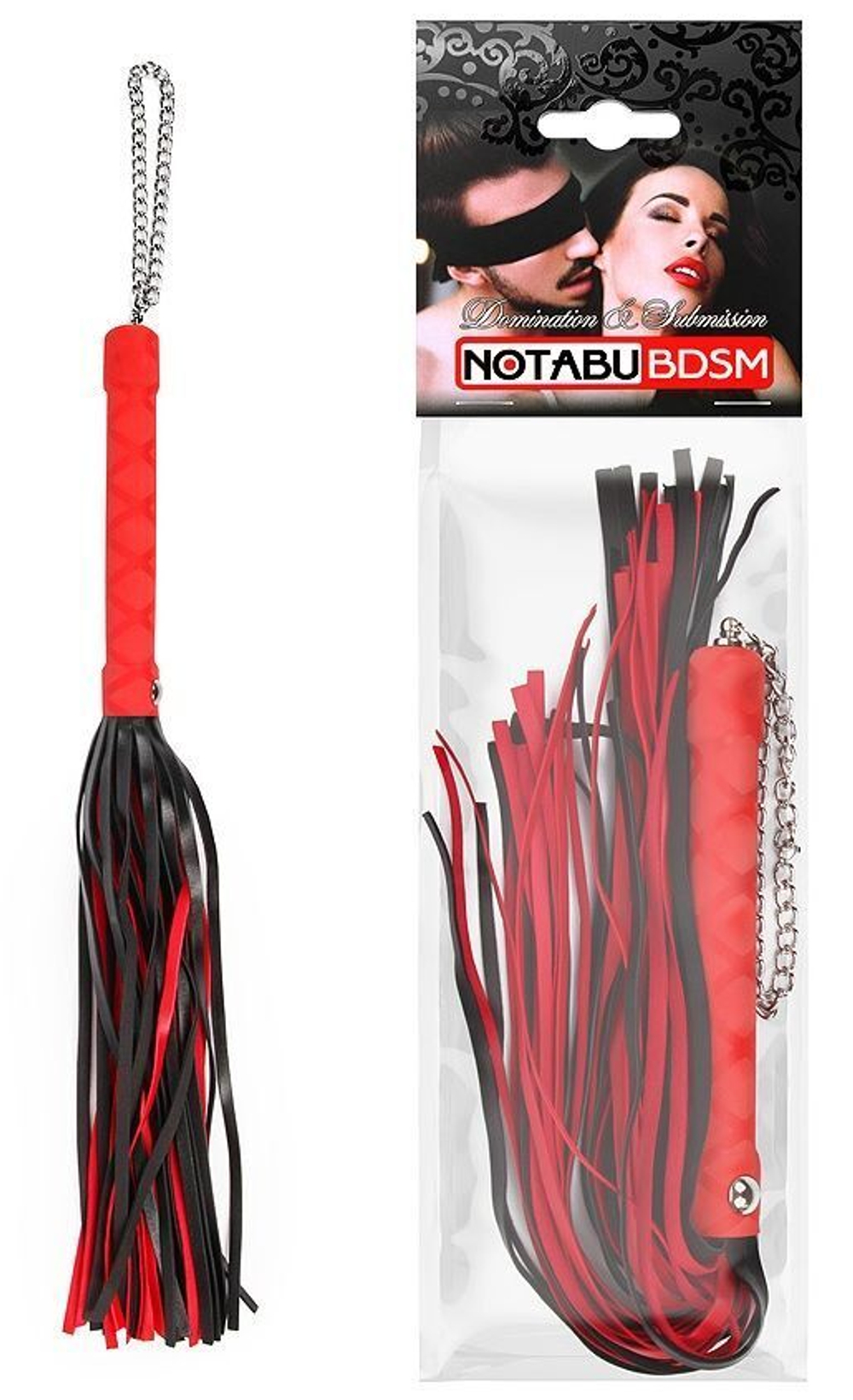 Красно-черная многохвостая плеть-флоггер - 40 см. (Цвет: красный с черным)