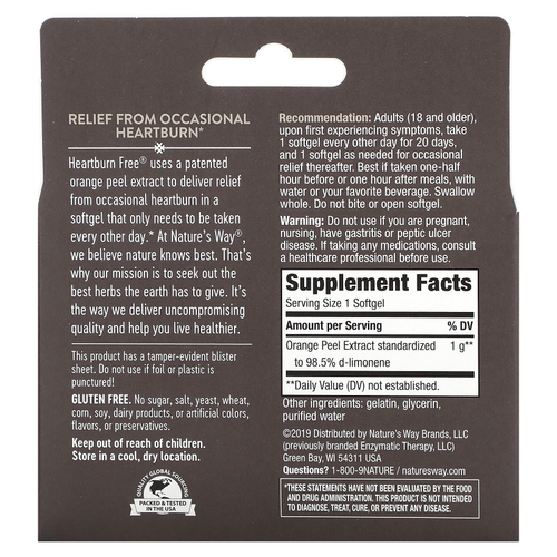 Nature's Way, Без изжоги, 1000 мг, 10 мягких капсул