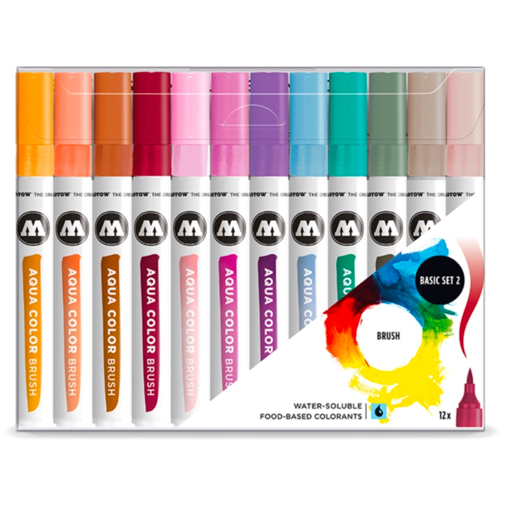 Набор маркеров Molotow AQUA COLOR BRUSH Basic SET #2 - 12шт