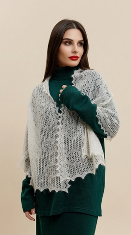 Оренбургский пуховый палантин П3-15050-01 белый отбеленный