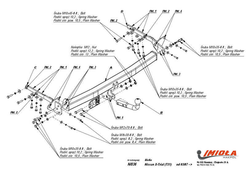 Фаркоп IMIOLA N.036 Nissan X-Trail 2007-2014(паспорт и сертификат в комплекте)(без электрики)