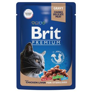 Пауч Brit Premium для взрослых стерилизованных кошек, куриная печень в соусе