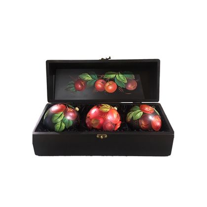 Zhostovo Christmas balls in wooden box - set of 3 balls SET04D-667785846