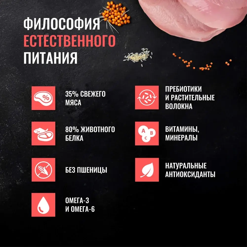 ОДНО МЯСО Сухой корм для взрослых собак всех пород с индейкой, 2 кг