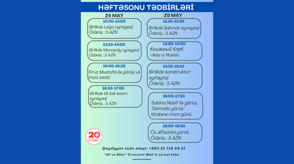 24-25 Mayda həftəsonu tədbirləri