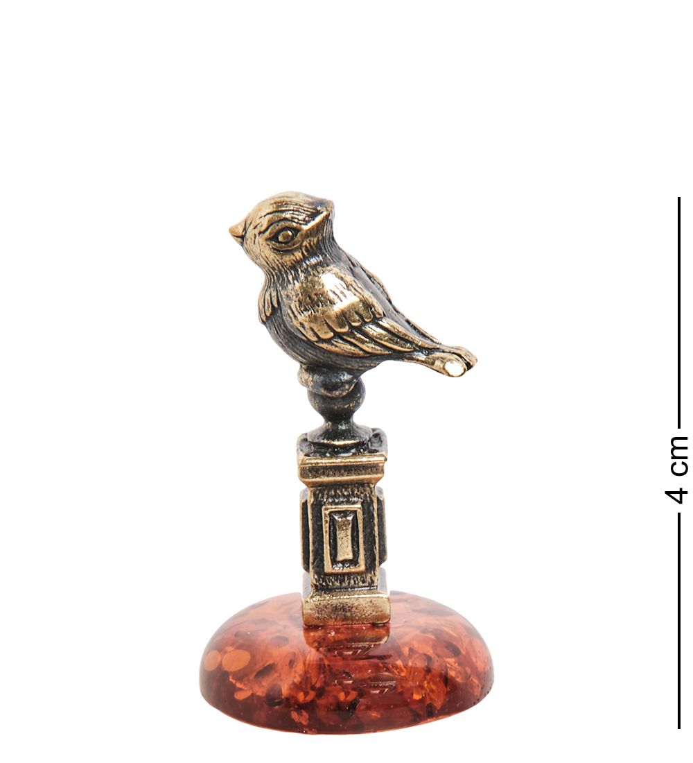 AM- 616 Фигурка «Чижик-пыжик на подставке» (латунь, янтарь)