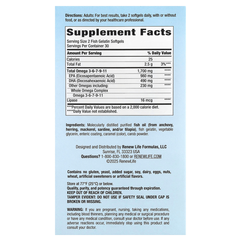 Renew Life, Norwegian Gold®, Critical Omega™, рыбий жир высшего качества, 60 капсул из рыбьего желатина