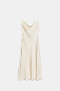ZARA АТЛАСНОЕ ПЛАНЬЕ-КОМБИНАЦИЯ ZW COLLECTION, ЦВЕТ СЛОНОВОЙ КОСТИ