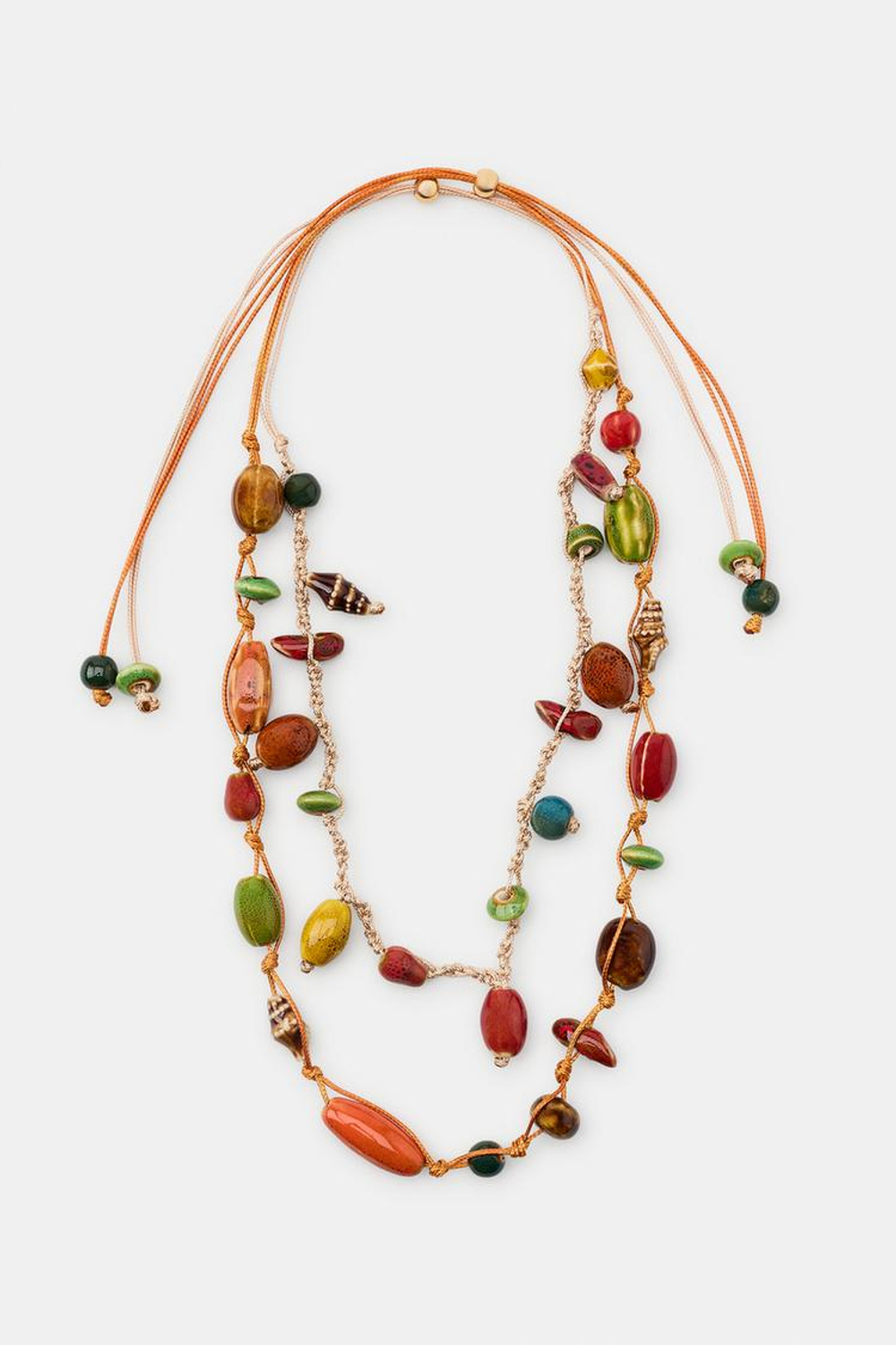 ZARA ДВУХЪЯРУСНОЕ ОЖЕРЕЛЬЕ ИЗ ШНУРА С КЕРАМИЧЕСКИМИ ЭЛЕМЕНТАМИ, РАЗНОЦВЕТНЫЙ