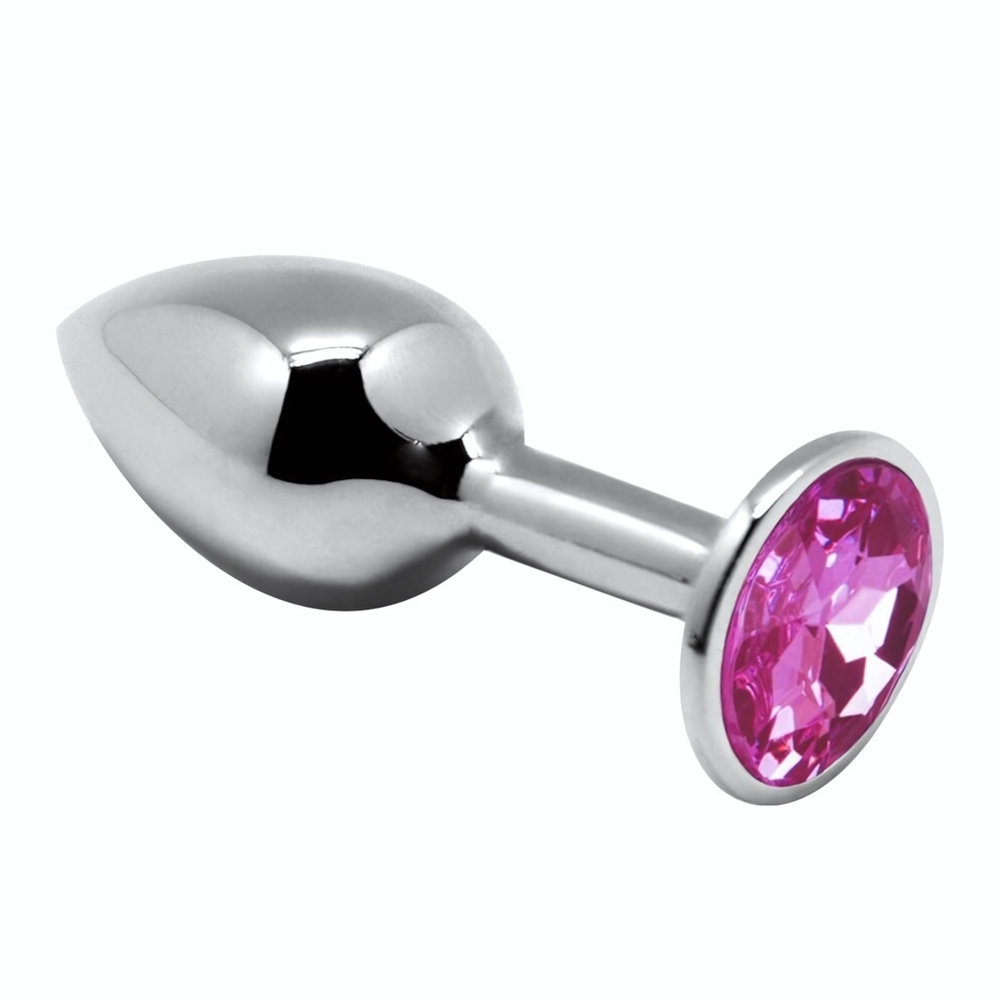 Серебристая анальная втулка с розовым кристаллом Mini Metal Butt Plug Size S - 7 см. (Цвет: серебристый)