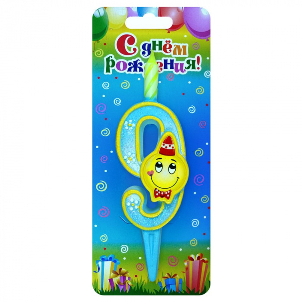 Свеча-Цифра Смайлик 9 12 см.